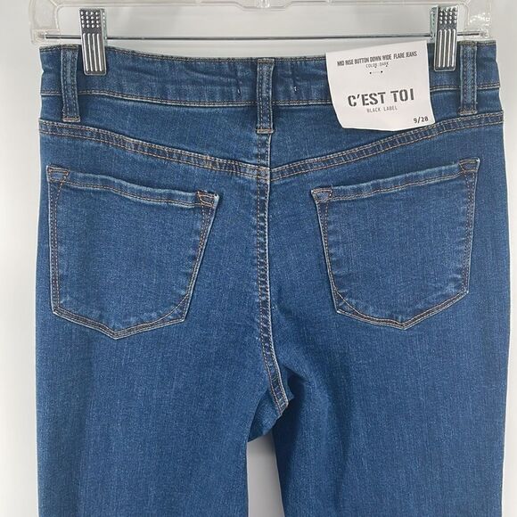 C’EST TOI Black Label mid rise button fly down wide flare jeans bell bottom 7 27 - Picture 6 of 16
